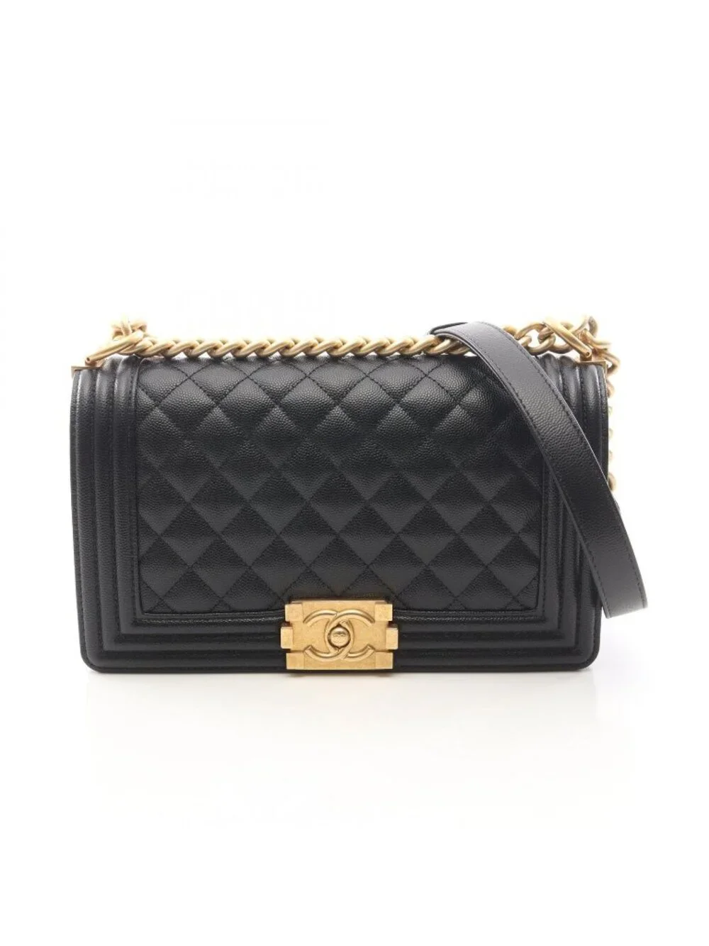 Chanel Shoulder Bag Boy Black Calf Boy Chain